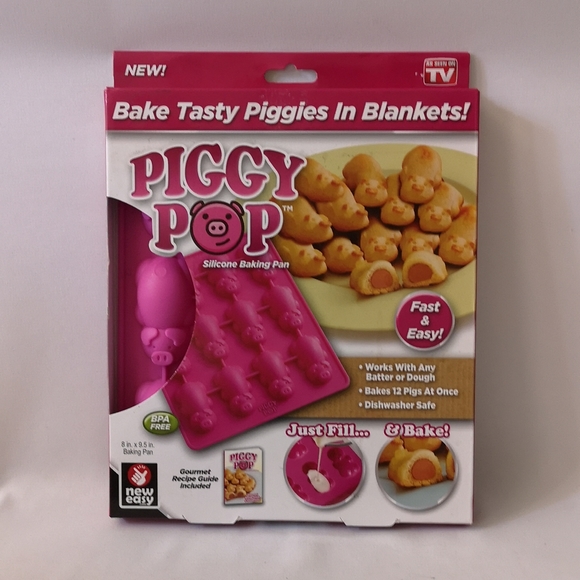 Piggy Pop Silicone Baking Pan As-Seen-On-TV New in Box, Bakes 12, Pink BPA Free - Picture 1 of 6